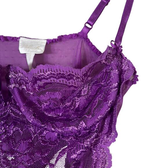 Vintage Delicates Lace Bodysuit Womens 36B Purple Sheer Scalloped Lingerie Y2K - Picture 5 of 5